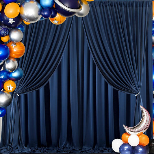 20 ft x 8 ft Navy Blue Backdrop Curtain Panels, 4 Panels 5 ft x 8 ft Wrinkle Free Polyester Photography Backdrop Drapes, Wedding Party Home Decoration Supplies