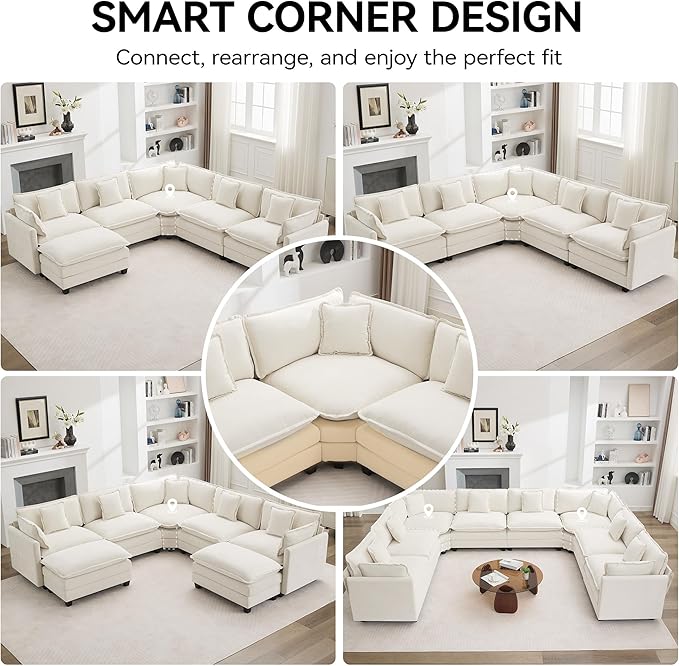 147'' Oversized U Shaped Cloud Sectional Sofa, Chenille Deep Seat Couches - Image 6