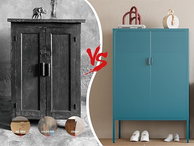 Metal Storage Cabinet, 2 Door TV Stand, Metal Mesh Accent Cabinet, Magnetic - Image 6