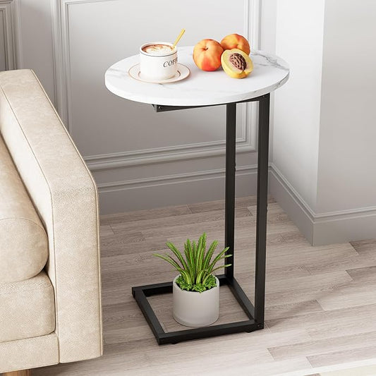 C Shaped End Side Table, Small Oval Couch Sofa Table by Katrawu