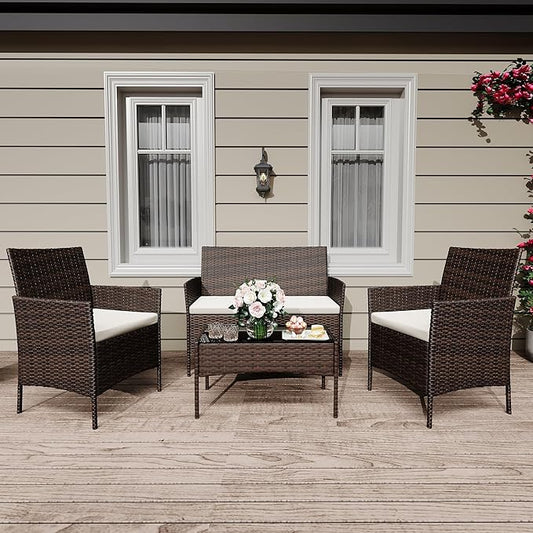 GarveeLife 4-Piece Patio Furniture Set, Rattan Outdoor Furniture by GarveeLife