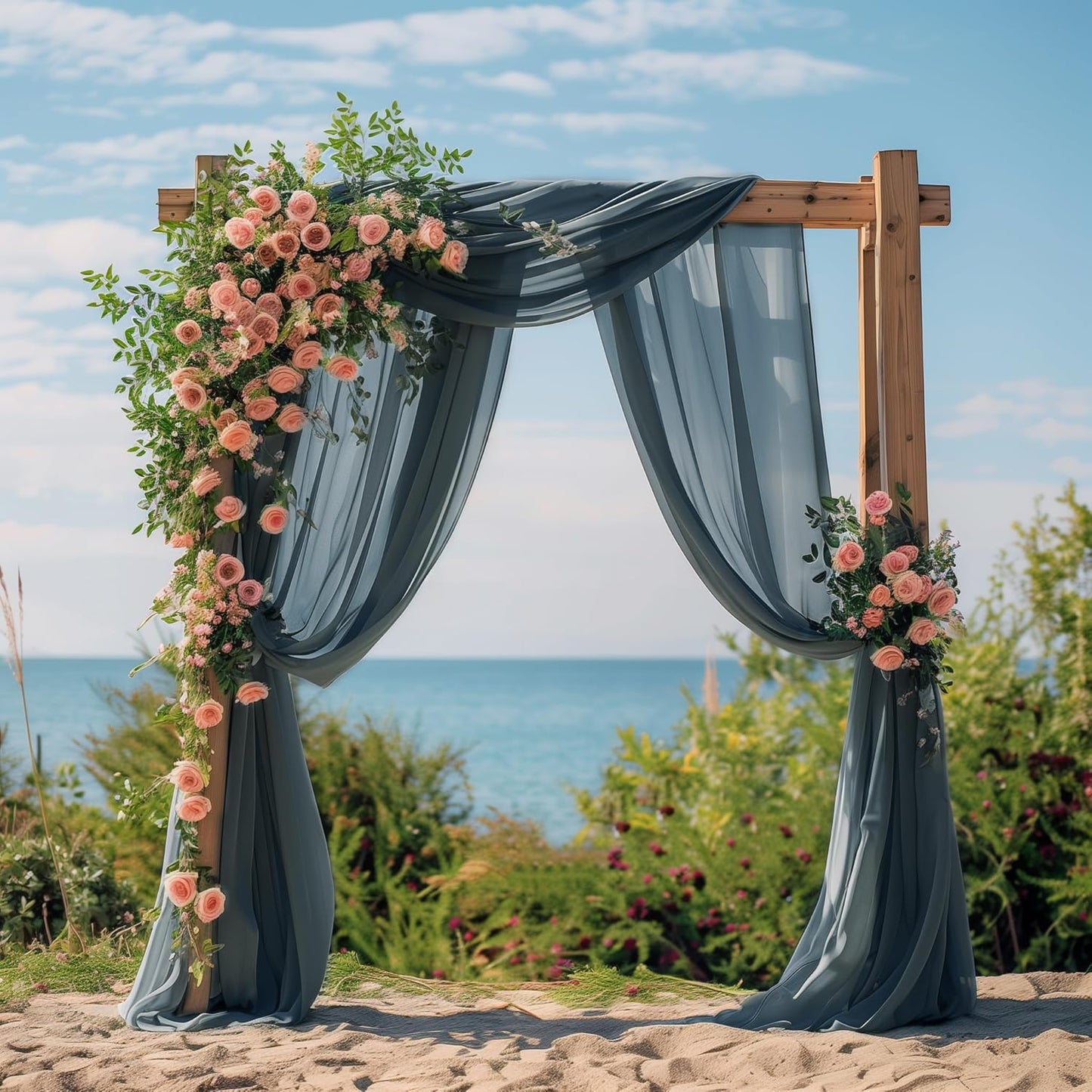 Wokceer Wedding Arch Draping Fabric Grey Blue 6 Panels 28.7" x 20FT Sheer Drapes Backdrop Arch Draping Fabric for Wedding Ceremony Birthday Party Bridal Shower Decoration