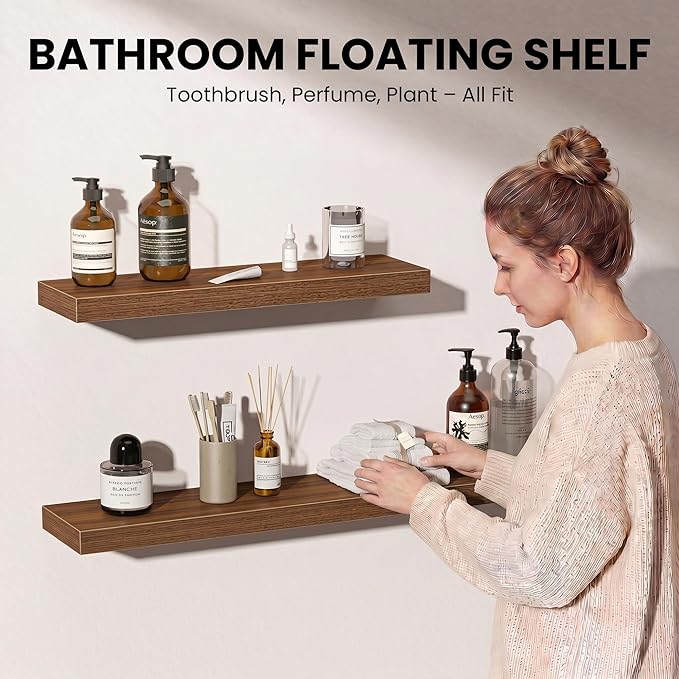 Fun Memories Floating Shelves for Wall, 66 Inch Long Set of 2 Rustic Wood Wall - Image 3
