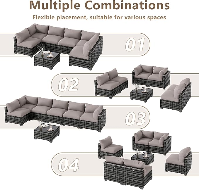 LOUVIXA 7 Piece Outdoor Patio Furniture Set, Outdoor Sectional Sofa, Wicker - Image 4