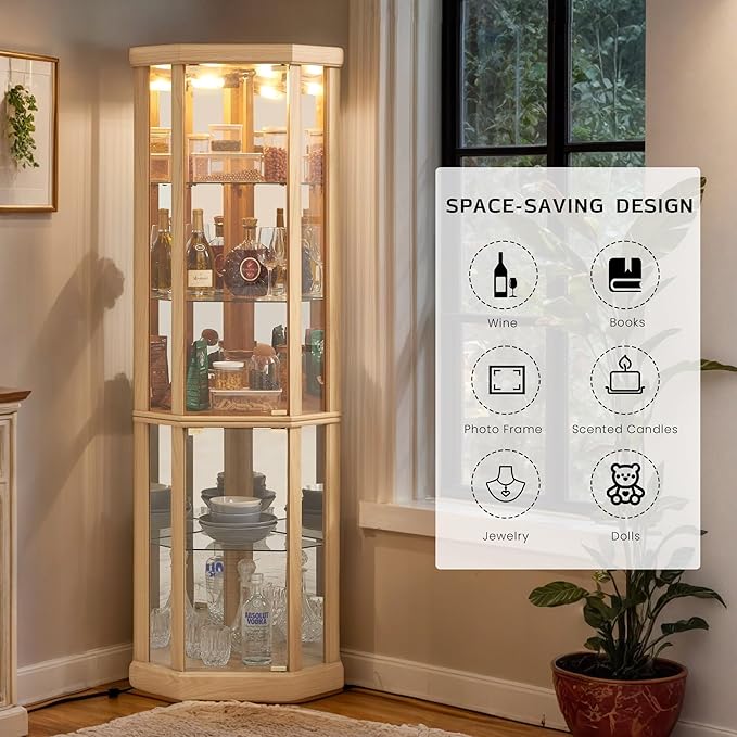 Corner Curio Cabinet, Light Bulb Inclued, Wine Bar China Cabinet - Image 6