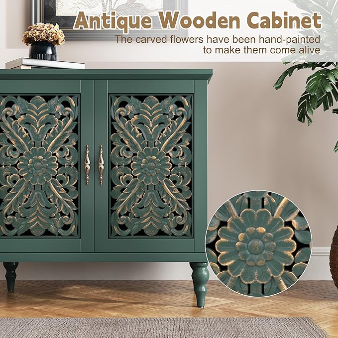 ARTPOWER Accent Cabinet with 2 Doors, Vintage Carved Wood Storage Cabinet - Image 8