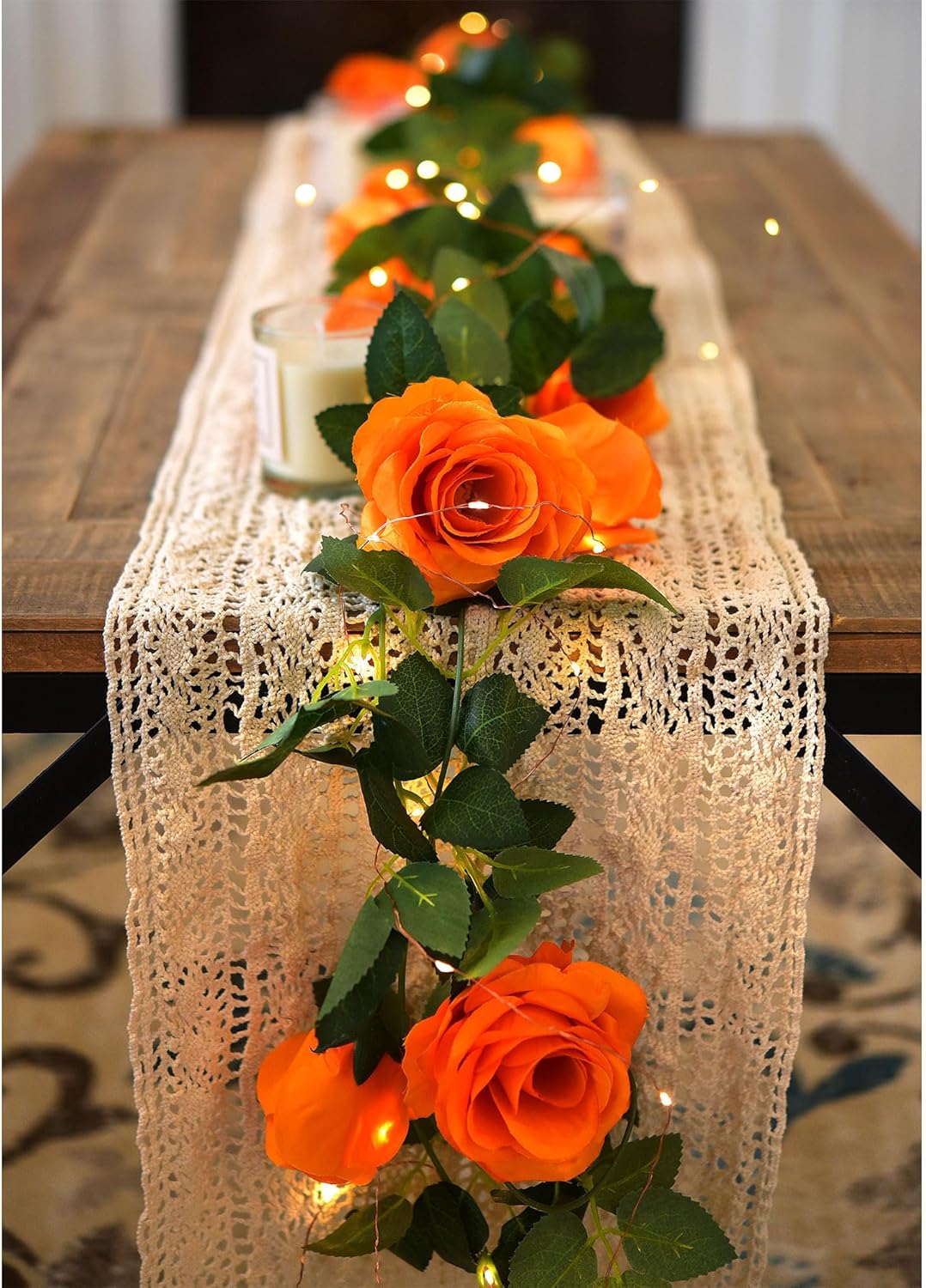 FiveSeasonStuff 29 Ft 4 Pack Rose Silk Flower Garland Artificial Flowers Decoration Hanging Floral Décor for Wedding Baby Shower Birthday Party Garden (Mandarin Orange)