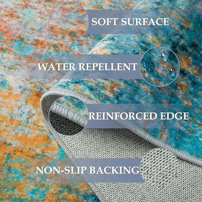 RELEANY Washable Area Rugs 2'x6' Non-Slip Modern Abstract Soft - Image 4