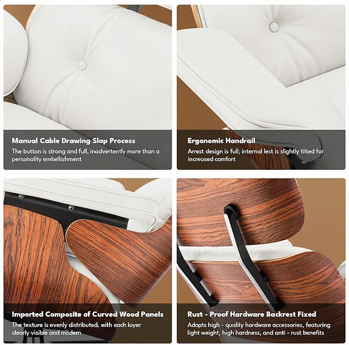 Top Grain Leather, Mid Century Chaise Lounge Chair and Ottoman, Modern Chair - Image 7