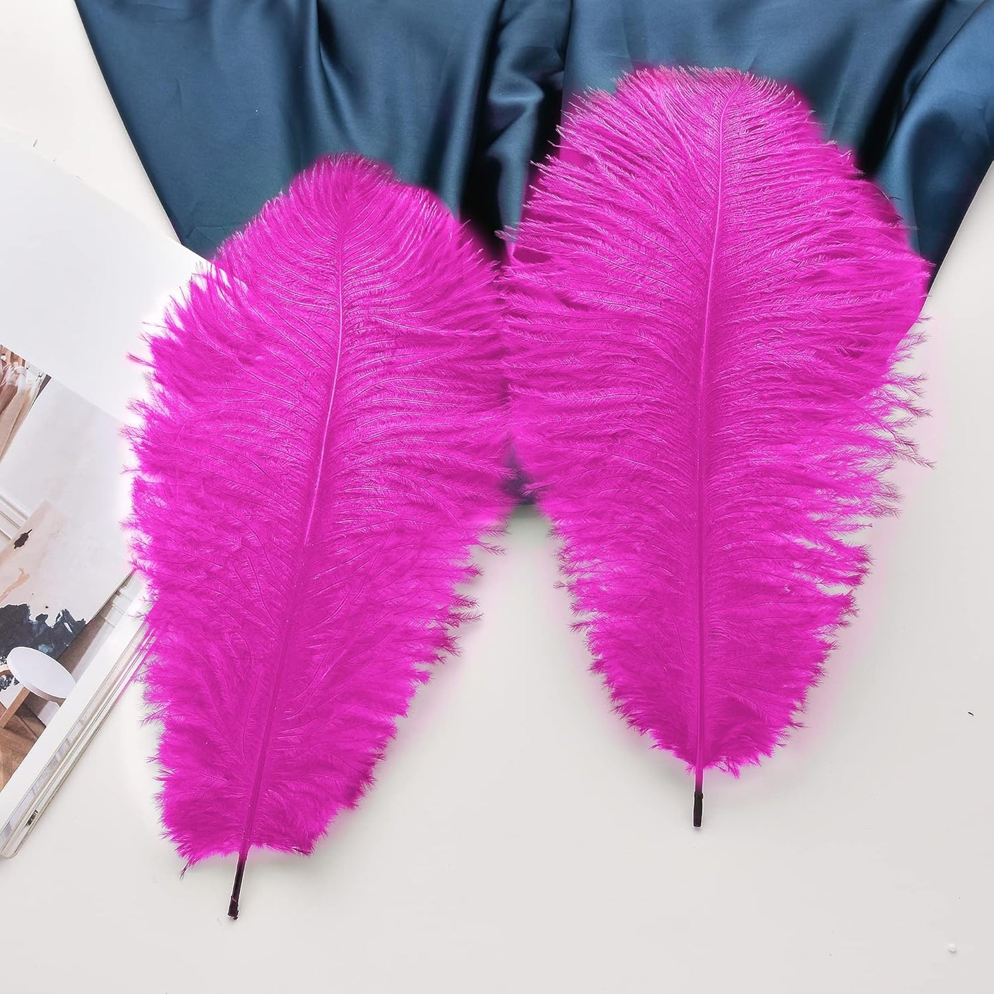 Ballinger Fuchsia Large Ostrich Feathers - 24pcs 10-12inch Craft Feathers Bulk for r Party Centerpieces, Flower Arrangement and Home Decor