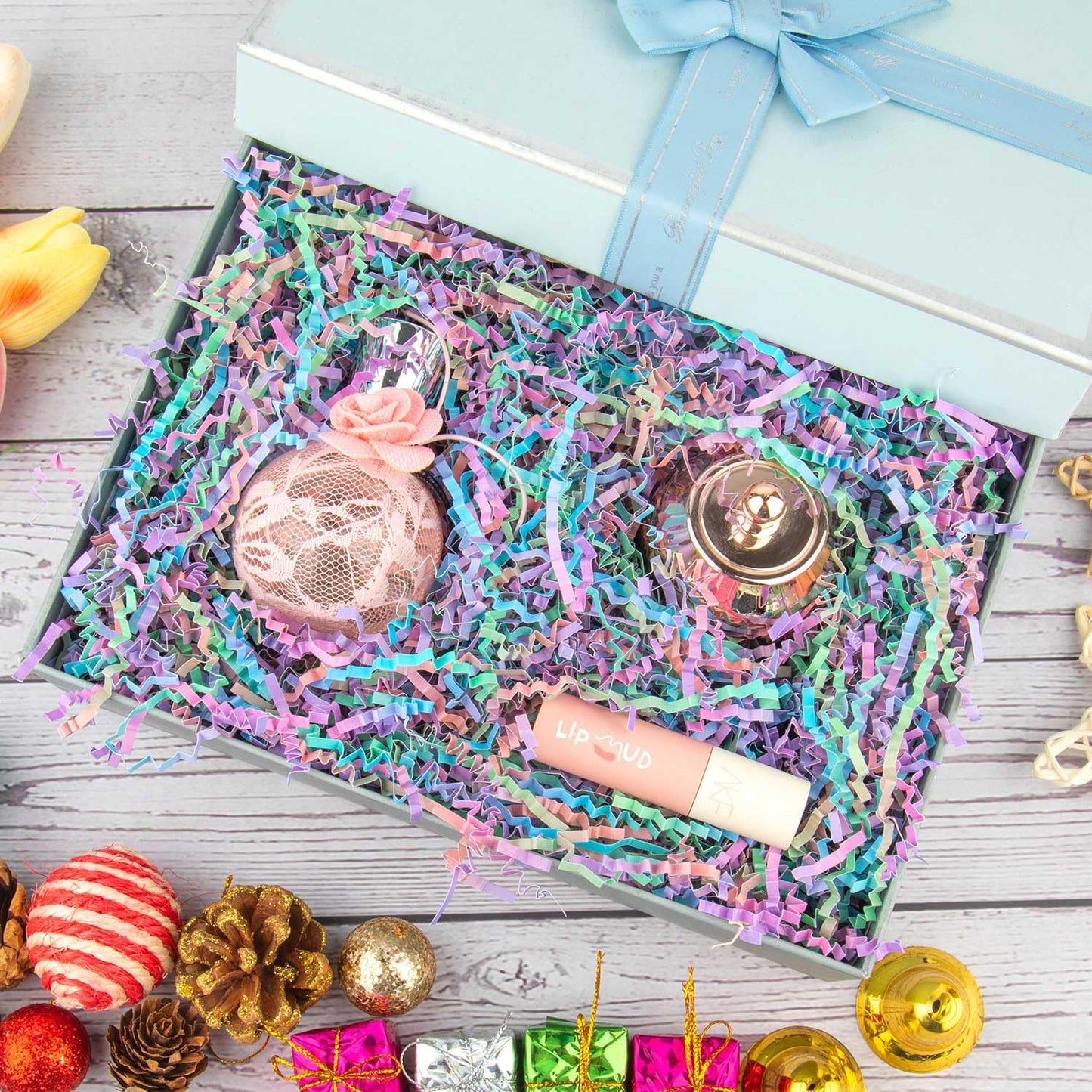 Caleihd Crinkle Cut Paper Grass Cushion Paper Streamer for Christmas Wedding Birthday Bridesmaid Engagement Craft Gift Boxes Bags Filler Decoration 4.5oz Multi-color