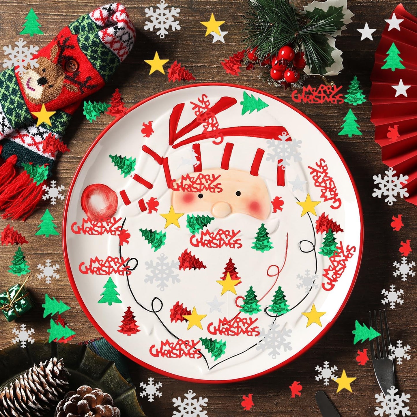 4800pcs Christmas Confetti,Xmas Table Confetti Snowflake Santa Claus Metallic Foil Sequins Glitter Table Scatters for Party Decoration