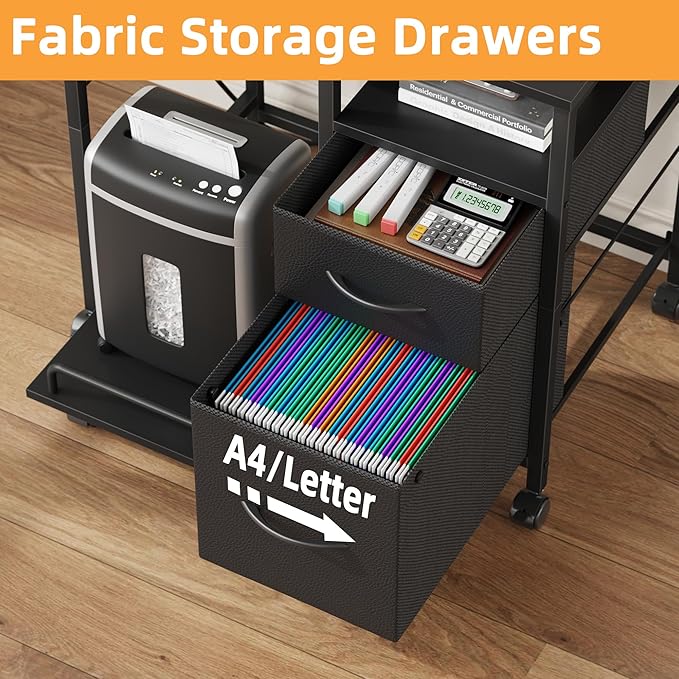 YAOHUOO Printer Stand with Power Outlet/Fabric Drawers, Printer Cabinet with - Image 3