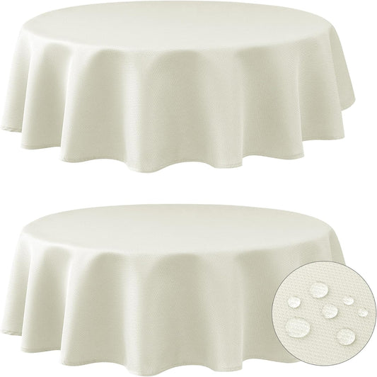 Fitable 2 Pack Beige Round Table Cloth - 60 inch in Diameter - Stain and Wrinkle Resistant Textured Fabric Tablecloth for Dinner, Party, Banquet, Event