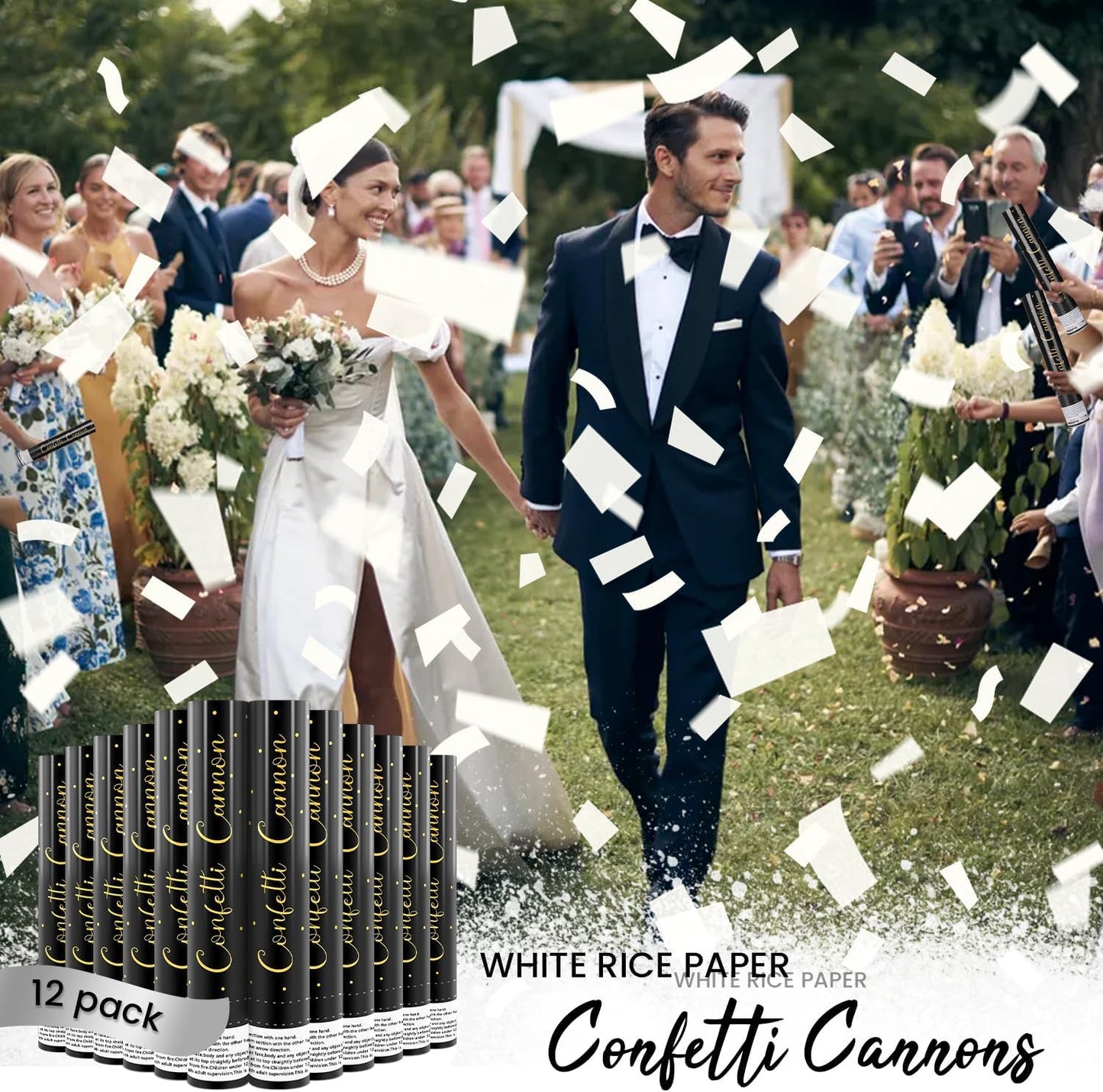 Confetti Cannon White Party Poppers 12 Pack Paper Confetti Poppers Wedding Confetti Shooters 12 inch Cannons for Wedding Graduation New Year Eve Celebration Christmas Birthday Party