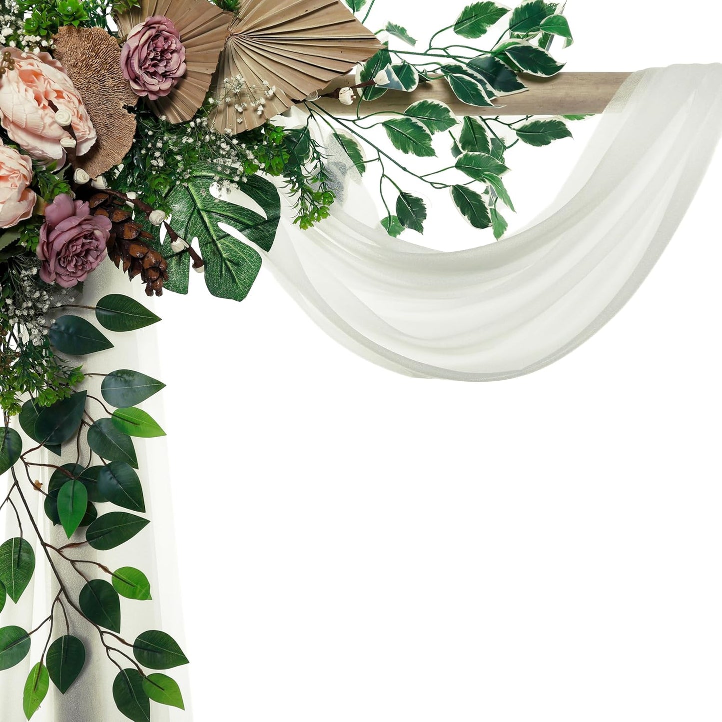 VDS Pack of 1 Panel (30 Inch X 50 Feet) Wedding Arch Draping Fabric Sheer Chiffon Fabric Drapery for Wedding Ceremony Reception Swag Backdrop Canopy Chuppah ARBO Altars Decoration (Ivory)