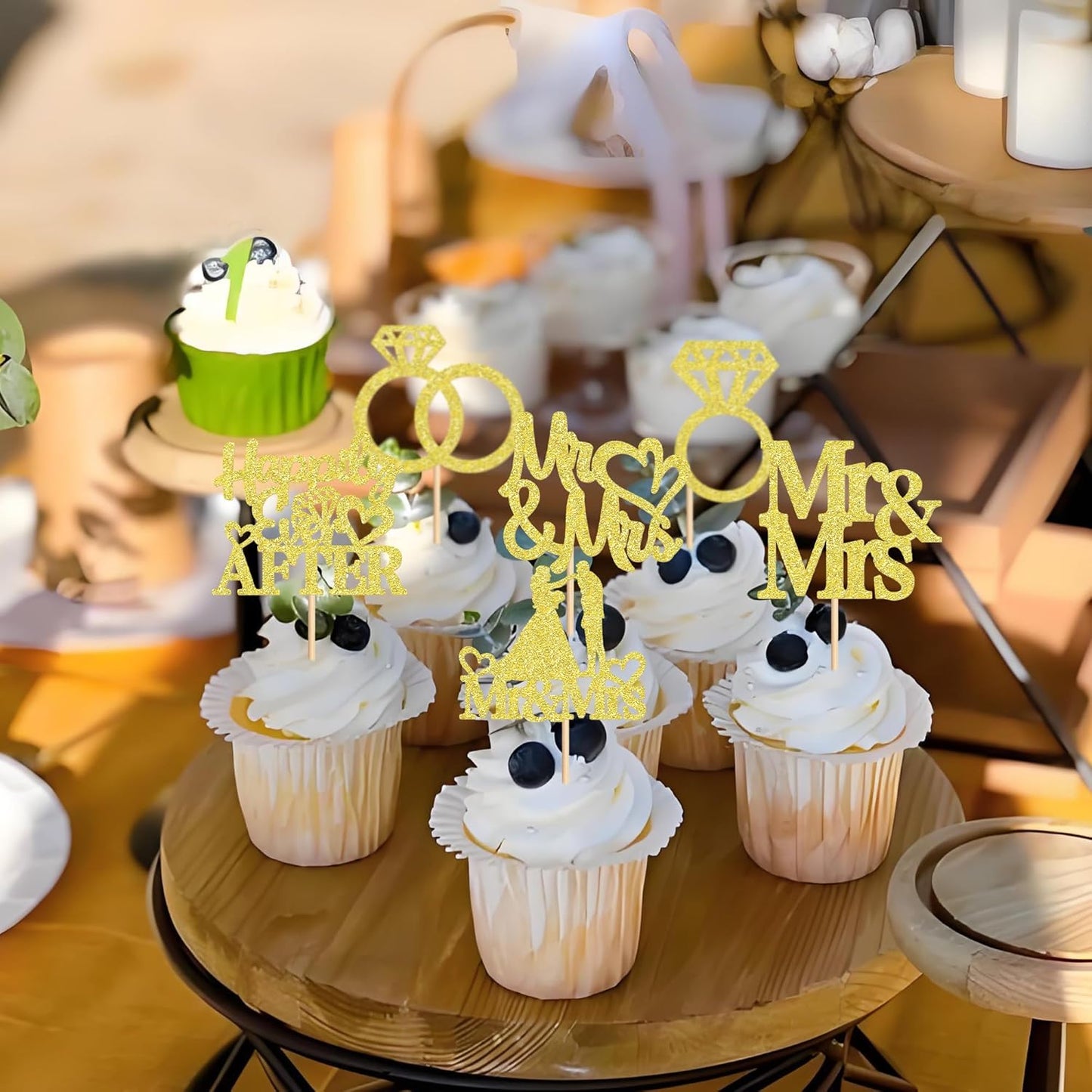 24 PCS Mr & Mrs Cupcake Toppers Wedding Engagement Party Picks Bridal Shower Anniversary Party Cake Decorations Supplies