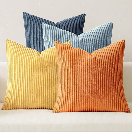 MIULEE Pack of 4 Blue-Orange Corduroy Decorative Throw Pillow Covers 20x20 Inch by MIULEE