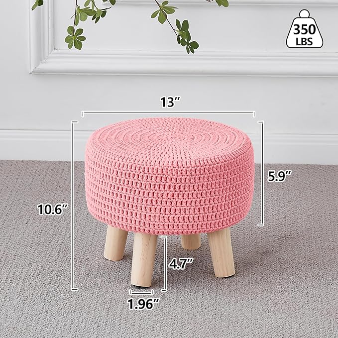 Wimarsbon Pouf Ottoman, 100% Cotton Knitted Boho Footstool, Round Footrest - Image 3