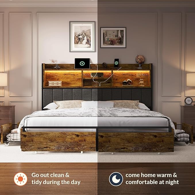 LARMACE Queen Bed Frame with 6 Storage Drawers, Bed Frame Queen Size with Linen - Image 8