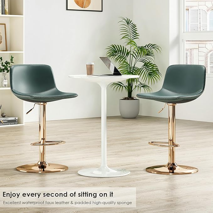 Adjustable Bar Stools Set of 2, Mid Century Modern Swivel Bar Stools, - Image 3