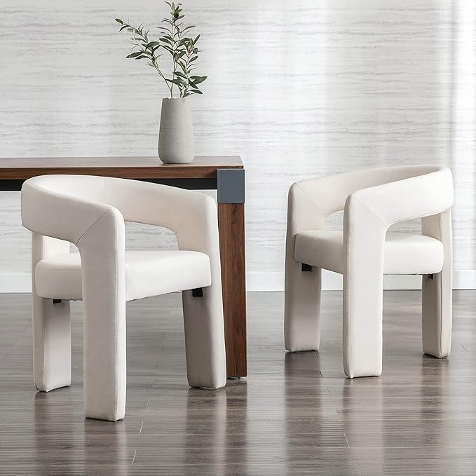 RIVOVA Modern Barrel Dining Chair, Linen Upholstered Accent Side Chair - Image 3