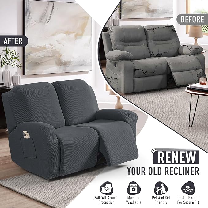 TAOCOCO Recliner Loveseat Slipcover, 6 Pieces Dual Recliner Sofa Covers - Image 4