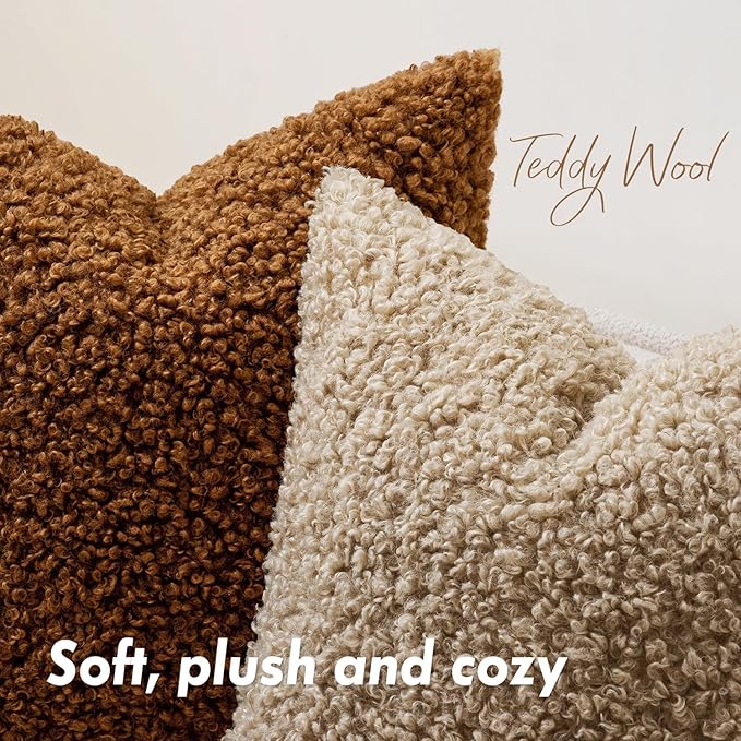 Faux Fur Throw Pillow Covers 20x12 Inch Set of 2 Boucle Neutral Decorative - Image 5