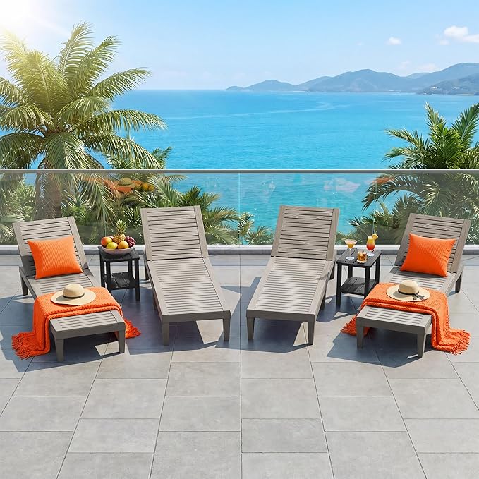 Outdoor Chaise Lounge Chairs Set of 4, 5-Position Adjustable Heavy Duty Tanning - Image 2