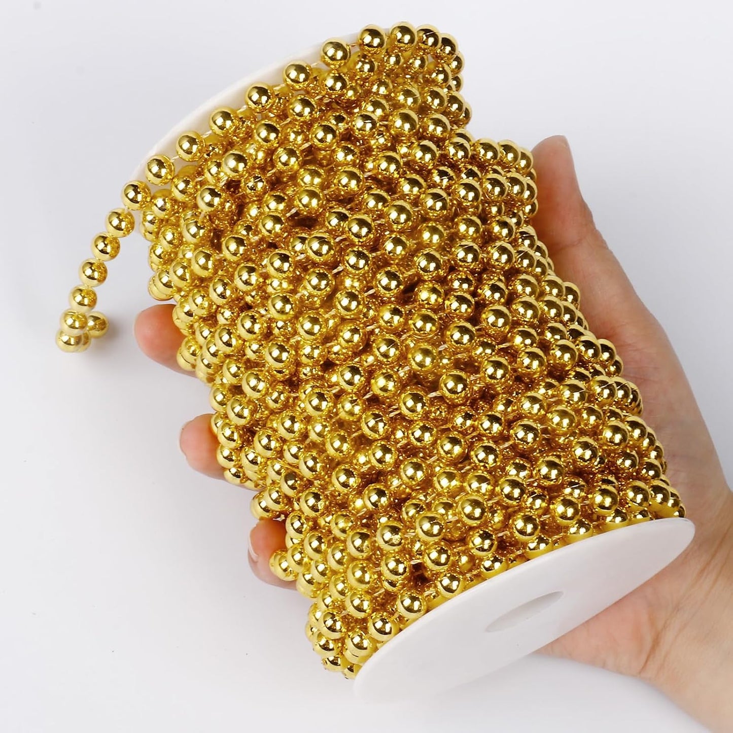 [66 Feet] Gold Pearl Beads Garland, 8MM 22 Yards Gold Faux Pearl Beads String Roll Bulk for DIY Craft Christmas Tree Wedding Party Decoration