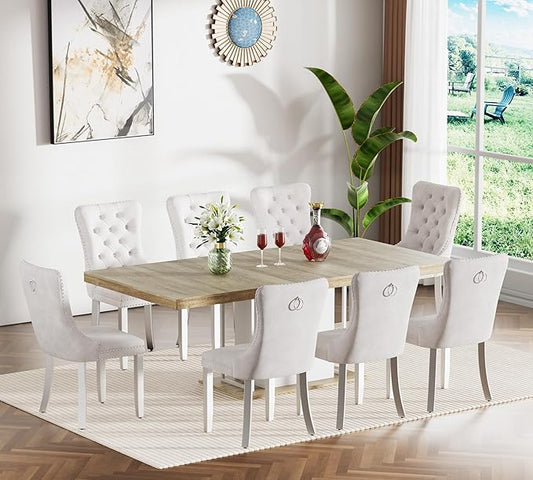 Henf 63"-79" Dining Table Set for 8, 9 Pieces Extendable Dining Table and 8 by Henf