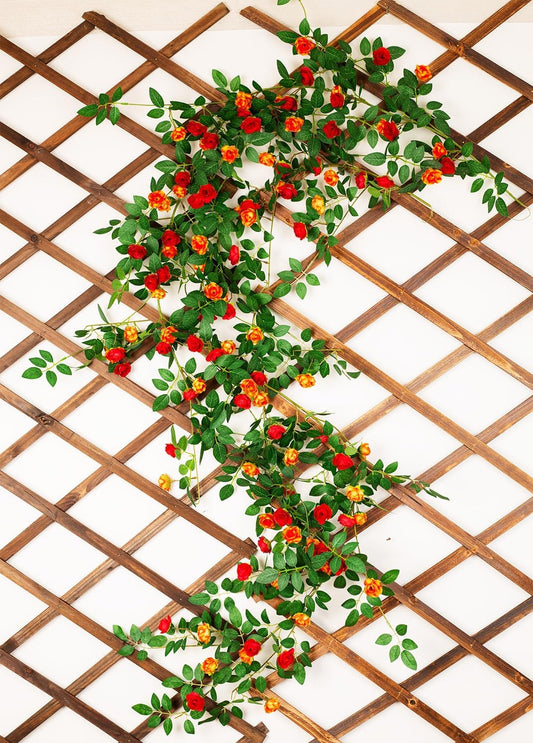 6FT Bendable Rose Vine with Butterflies, Wildflower Garland Hanging Floral Garland for Wall Decor Trellis Fence Home Room Decoration (Orange, 2pcs)
