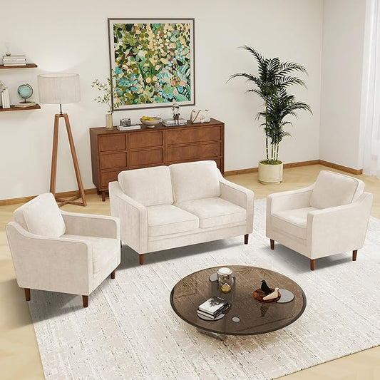 Kingfun Living Room Furniture Sets, 2 Armchair and Loveseat, Mid Century Modern by KINGFUN-Anexcitingoption