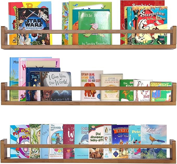 AZSKY Light Walnut Nursery Book Shelves 36 in Floating Wall Mounted Bookshelf by AZSKYMakeyourlifebetter
