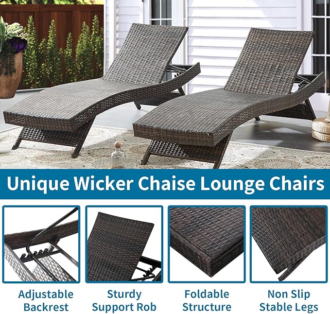 PE Rattan Adjustable Backrest Chaise Lounge Set 2 - Image 3