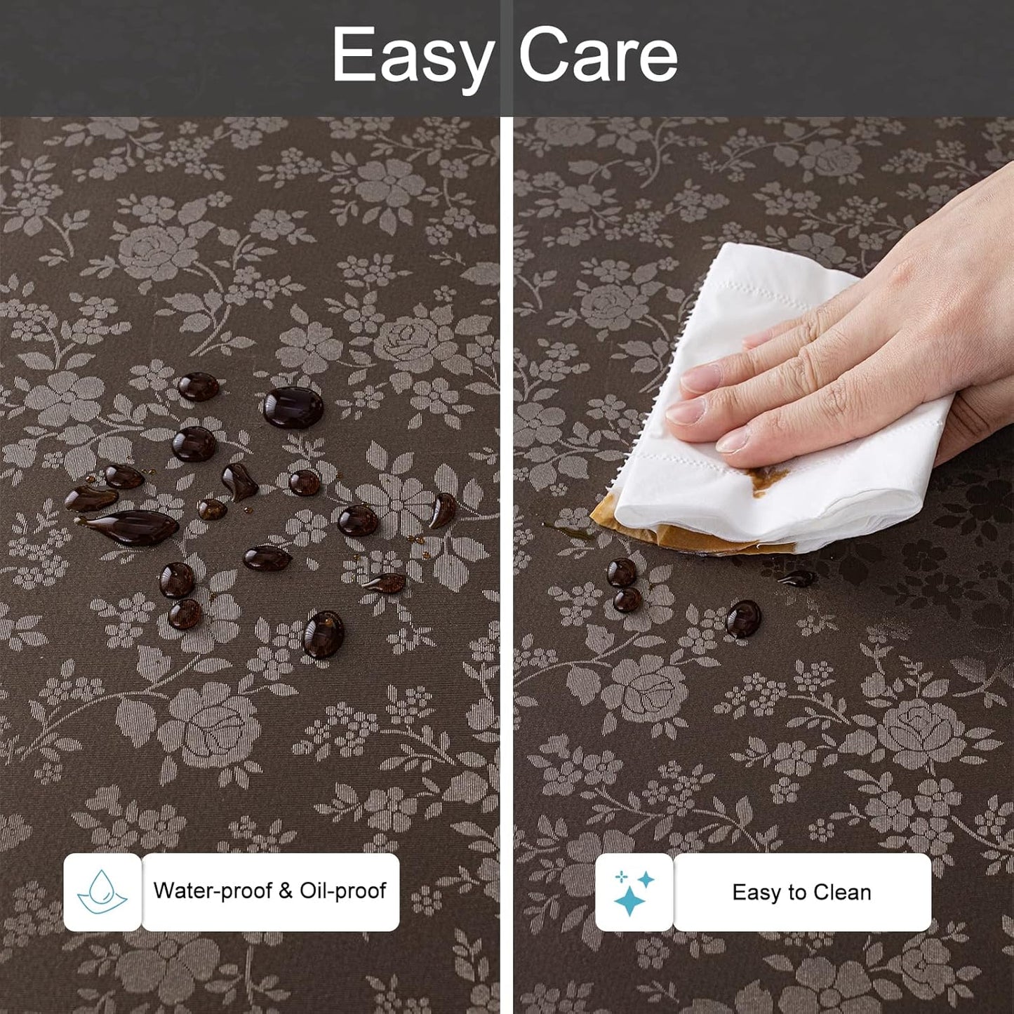 smiry Waterproof Vinyl Tablecloth, Rectangle Heavy Duty Table Cloth, Wipeable Table Cover for Kitchen and Dining Room (Coffee 1, 60X102 Inch)