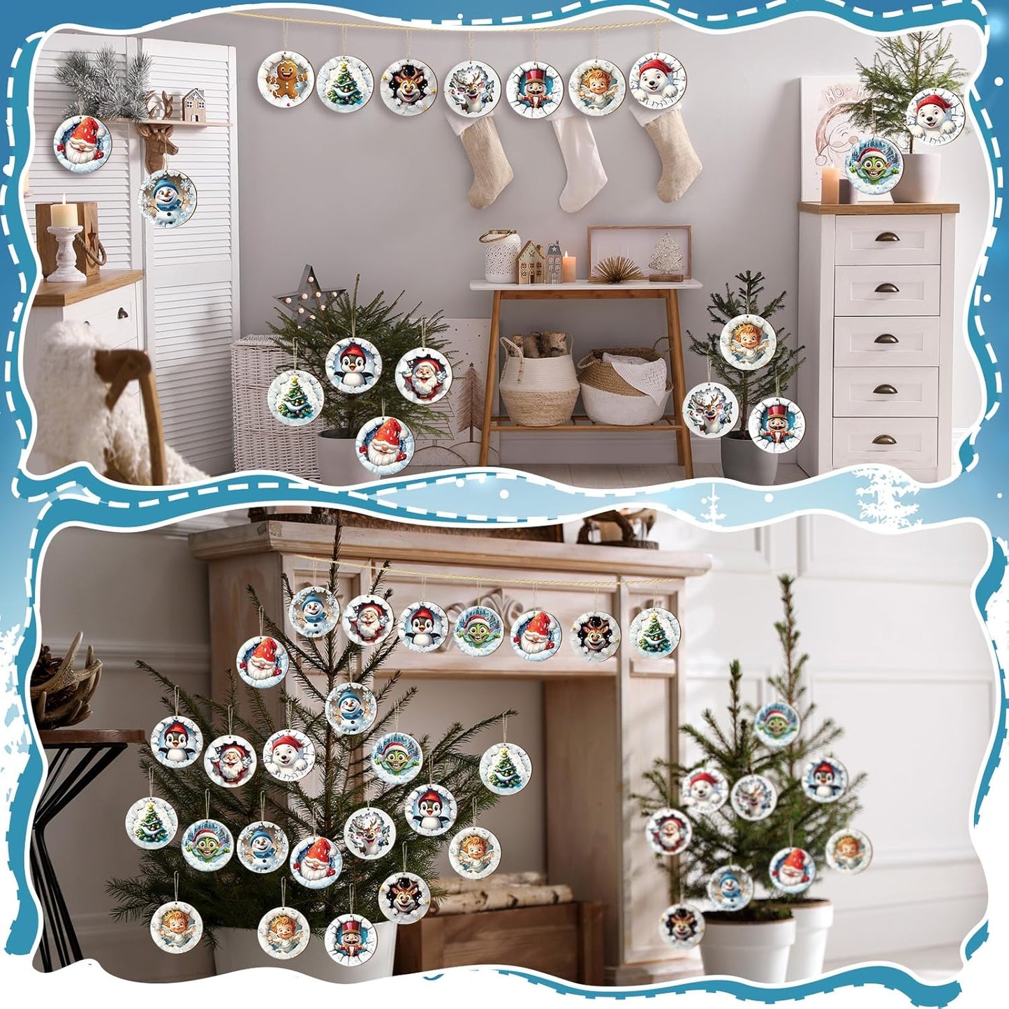 Suzile 36 Pcs Christmas Wooden Ornaments Christmas 3D Break Through Ornament Xmas Cute Animal Decorations for Tree Wreaths Xmas Hanging Wood Cutouts Decor for Home Winter Party