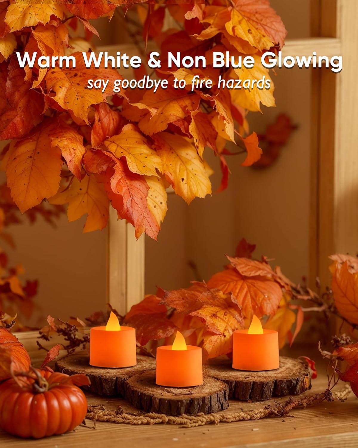 Amagic 24 Pack Halloween Orange LED Tea Lights, Flameless Votive Candles Battery Operated, Electric Fake Colored Tealights Candles for Party, Christmas, Thanksgiving, Table Centerpiece, Holiday Decor