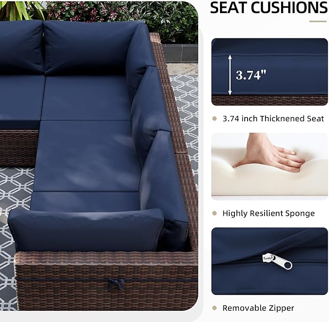 UPHA 7 Pieces Patio Furniture Sets, Wicker Outdoor Sectional Sofa Couch - Image 5