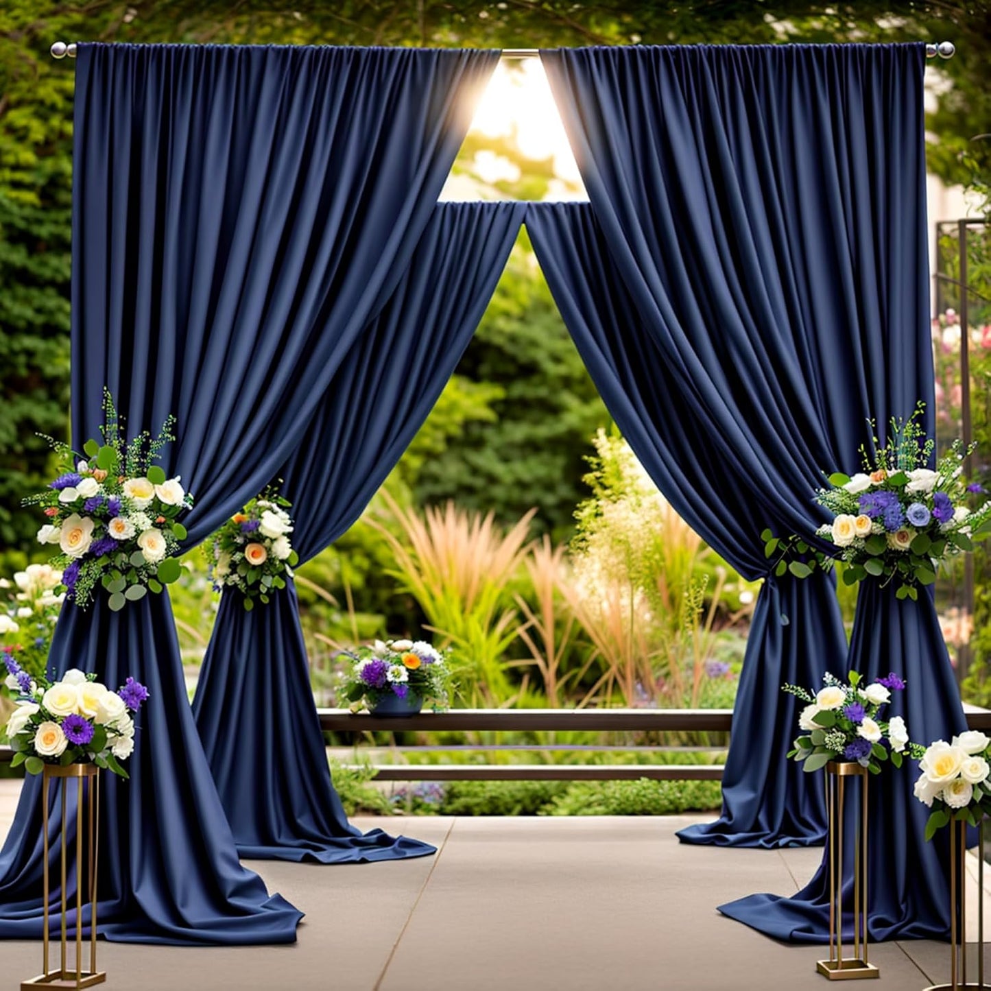 30 ft x 8 ft Navy Blue Backdrop Curtain Panels, 6 Panels 5 ft x 8 ft Wrinkle Free Polyester Photography Backdrop Drapes, Wedding Party Home Decoration Supplies