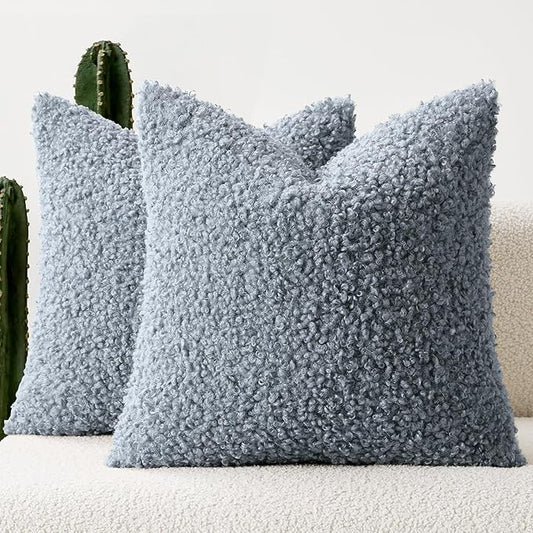 Faux Fur Throw Pillow Covers 20x20 Inch Set of 2 Boucle Neutral Decorative by Woaboy