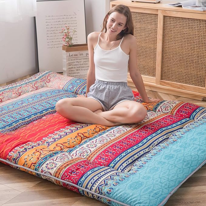 MAXYOYO Bohemian Retro Floor Mattress Vintage Floral Japanese Futon Mattress - Image 3