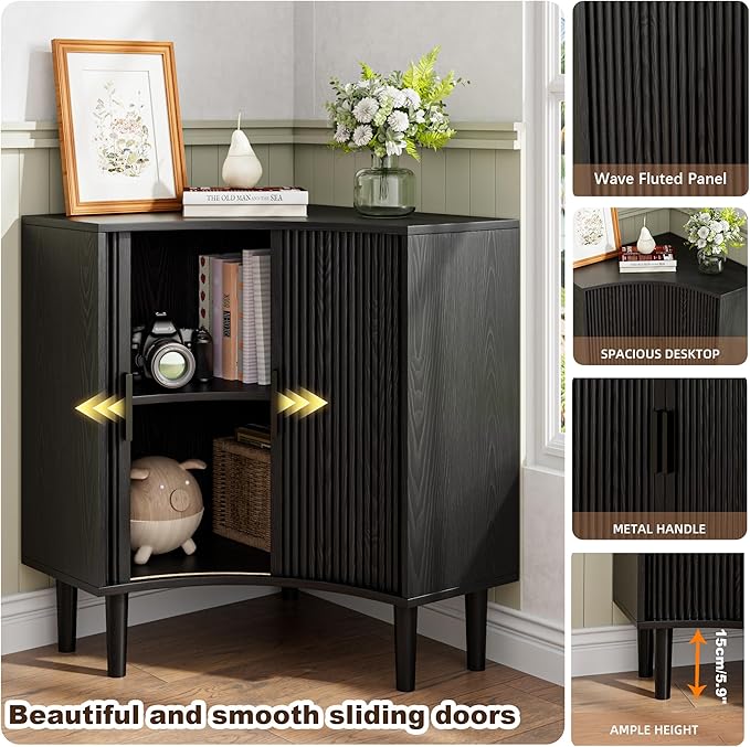 Lxsxlome Fluted Corner Cabinet, Small Corner Floor Cabinet - Image 4