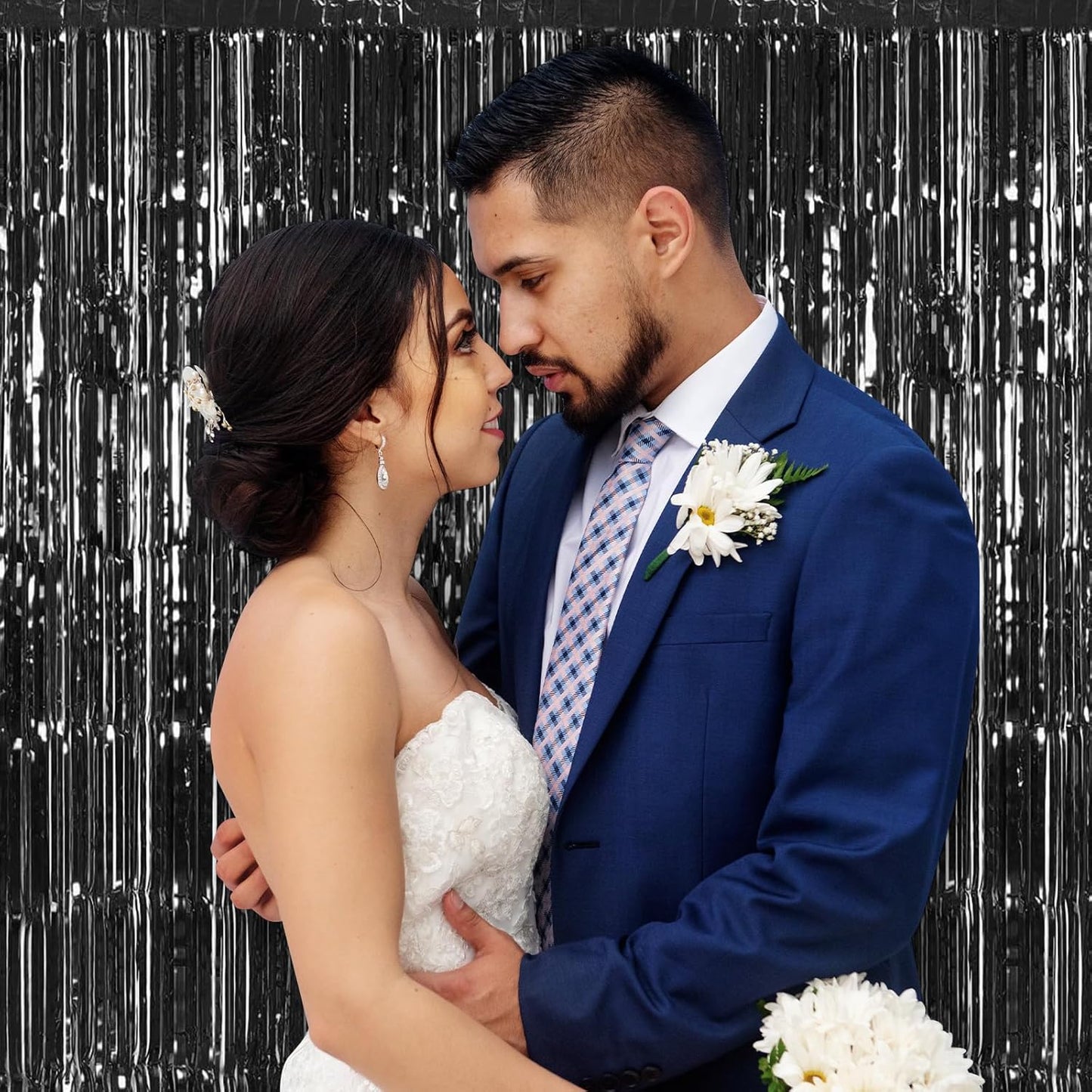 30 Pack Black Foil Fringe Curtain Backdrop, 3.3x8.2 Feet Metallic Tinsel Streamer Curtains Photo Booth Props for Birthday/Graduation/Bachelorette/Halloween/Christmas/New Year/Disco Party Decorations