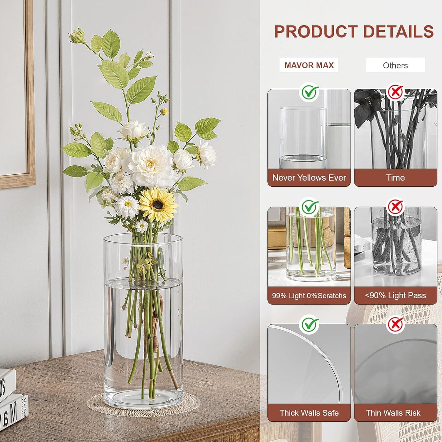 60 Pack Glass Cylinder Vase for Centerpieces, Clear Flower Glass Vases for Wedding Decorations, Hurricane Floating Candle, Holder for Table Centerpiece Wedding Home Décor