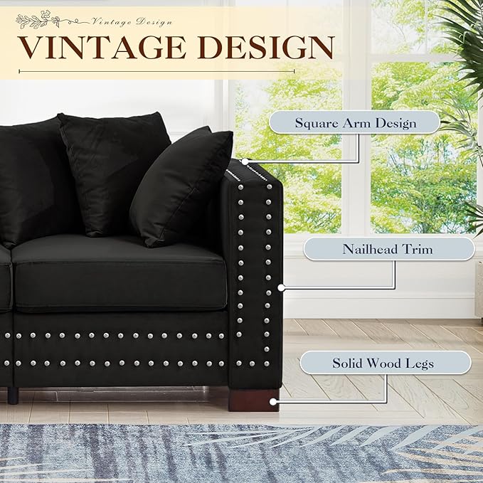 60.5"W Loveseat Sofa, Velvet Mid Century Modern Couch - Image 4