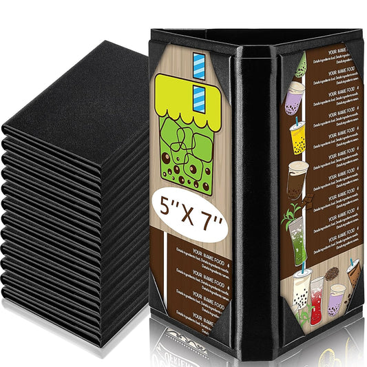 12 Pcs 5 x 7 Inch Triangle Menu Holders for Restaurant 3 Side Leatherette Table Tent Frame Menu Sign Cover Bulk for Restaurant Coffee Cafe Bar Wedding Drink Dessert