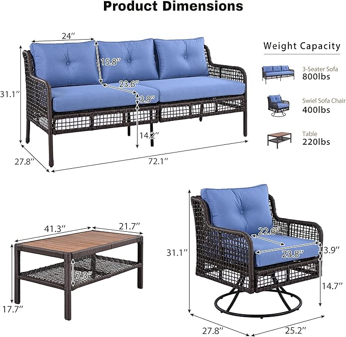 4-Piece Outdoor Wicker Sectional Sofa Set, All Weather Patio Conversation Set - Image 3