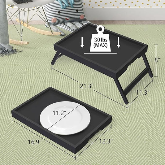 Artmeer Bed Tray Table with Folding Legs, Bamboo Breakfast in Bed - Image 2