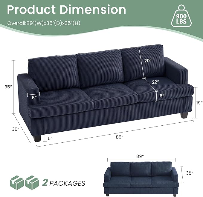 YOUDENOVA 2 Piece Set Comfy Sofa Couch, 3 Seater & Loveseat Sofa - Image 3